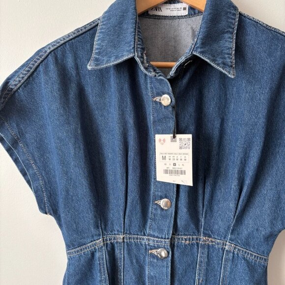 Zara Denim Mini Dress NWT Blue Size Medium Blogger Fav - Picture 7 of 10